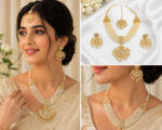women’s luxury gold tone crystal party wear jewellery set