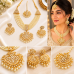 women’s luxury gold tone crystal party wear jewellery set