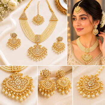 Vedisha Homepage women's luxury gold tone crystal party wear jewellery set