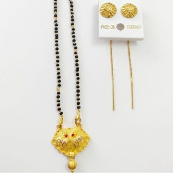 women's traditional gold tone mangalsutra pendant set with earrings