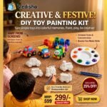 diy toys painting kit for kids & adults | pre molded toys (car, bus, train) with 6 vibrant colours & paint brush