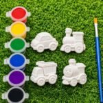 diy toys painting kit for kids & adults | pre molded toys (car, bus, train) with 6 vibrant colours & paint brush