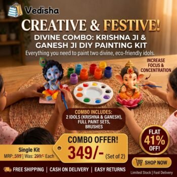 Vedisha Homepage diy ganesh ji and bal krishna ji combo painting kit for kids & adults | pre molded ganesh ji and krishan ji idol with 6 vibrant colours & paint brush