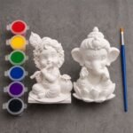 diy ganesh ji and bal krishna ji combo painting kit for kids & adults | pre molded ganesh ji and krishan ji idol with 6 vibrant colours & paint brush