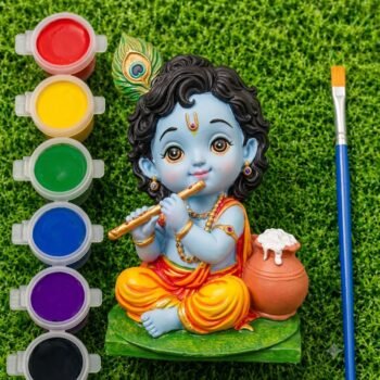 diy krishna painting kit for kids & adults | pre molded kanhaiya idol with 6 vibrant colours & paint brush