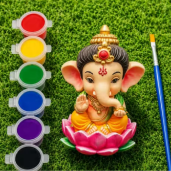 diy ganesh ji painting kit for kids & adults | pre molded ganesh ji idol with 6 vibrant colours & paint brush